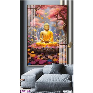 Tranh Laminate Tráng Gương - Tranh Treo Tường 5D Đức Phật Ngồi Trên Đài Sen
