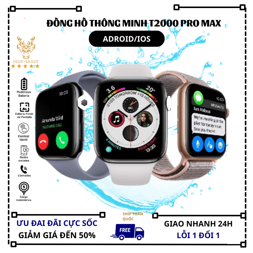 Đồng hồ thông minh T2000 Promax viền thép, Nghe gọi 2 chiều, chơi đươc Game, Màn hình chờ AOD