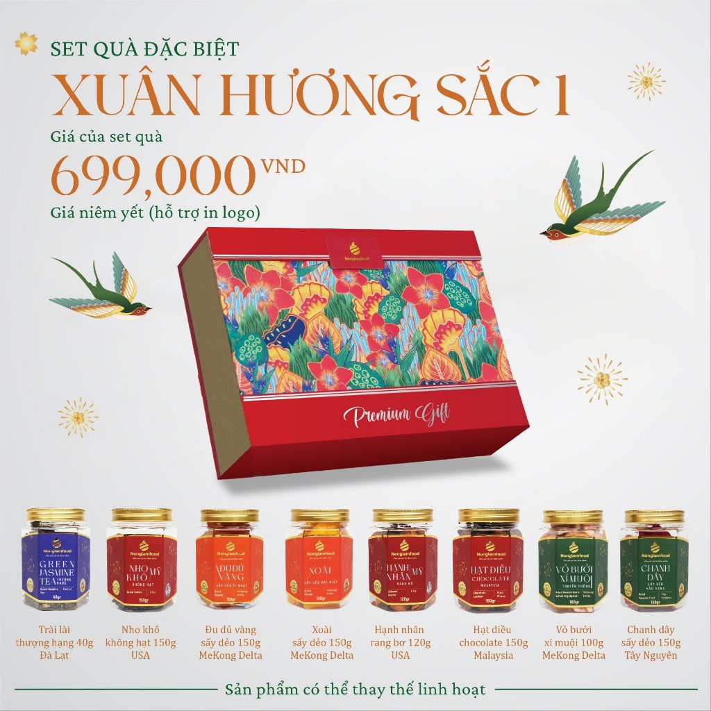 Set quà Xuân Hương Sắc 1 Nonglamfood | Quà tết cao cấp Xuân Giáp Thìn cho người thân, doanh nghiệp