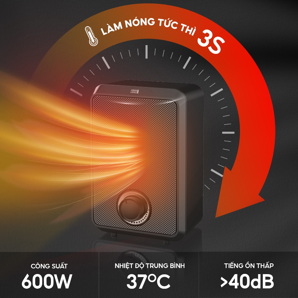 Máy sưởi mini để bàn Lebenlang LBL0276, công suất 600W, làm ấm góc rộng, nóng nhanh, nhỏ gọn tiện lợi - hàng chính hãng