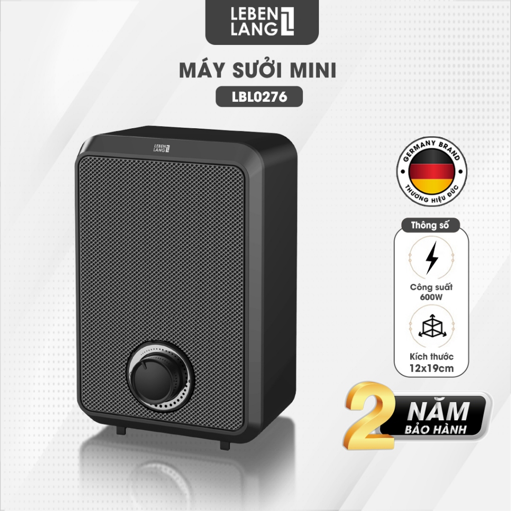 Máy sưởi mini để bàn Lebenlang LBL0276, công suất 600W, làm ấm góc rộng, nóng nhanh, nhỏ gọn tiện lợi - hàng chính hãng