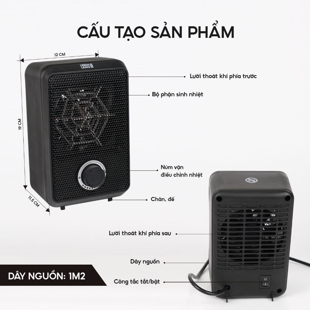 Máy sưởi mini để bàn Lebenlang LBL0276, công suất 600W, làm ấm góc rộng, nóng nhanh, nhỏ gọn tiện lợi - hàng chính hãng