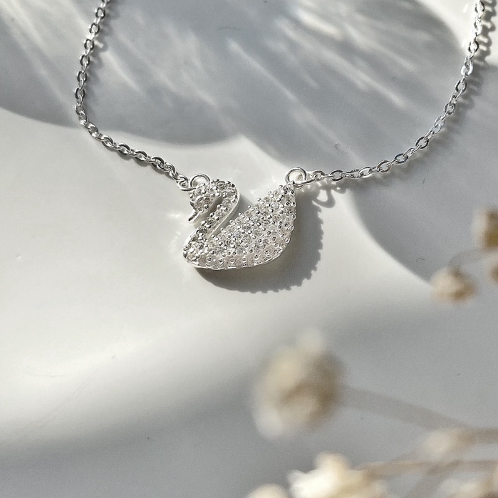 Dây chuyền bạc nữ thiên nga đính đá nữ tính Phuc Minh Jewelry
