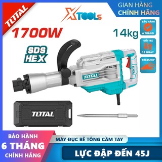 Máy đục bê tông 1700w total th217458 máy khoan đục lục giác tốc độ dập 1900bmp lực đập 45j phá bê tông cốt thép, tường,.