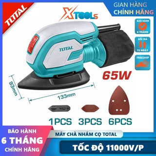 Máy chà nhám rung đa năng cầm tay TOTAL 65W 220V, chà nhám cọ tốc độ cao chính hãng kèm phụ kiện giấy nhám và túi hút bụ