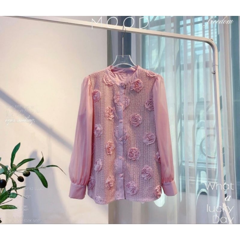 Áo sơ mi dài tay hoa hồng kết nổi