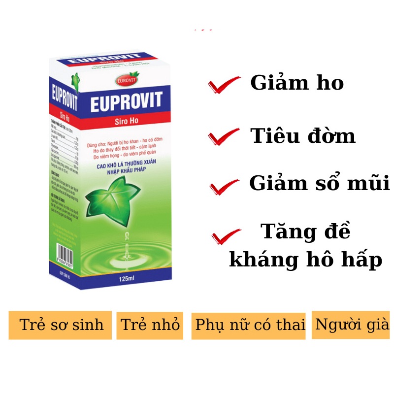 Siro Ho Euprovit Eurovit Hỗ Trợ Giảm Ho, Đau Đầu, Hắt Hơi, Sổ Mũi Do Cảm Lạnh