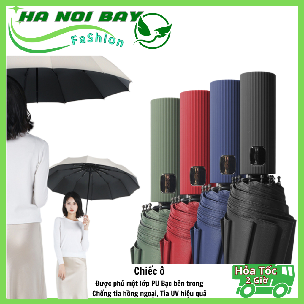 Dù che mưa ô đi nắng gấp gọn TỰ ĐỘNG 2 chiều tự bung gấp, Dù chống nắng cầm tay 2 lớp chống tia UV HN