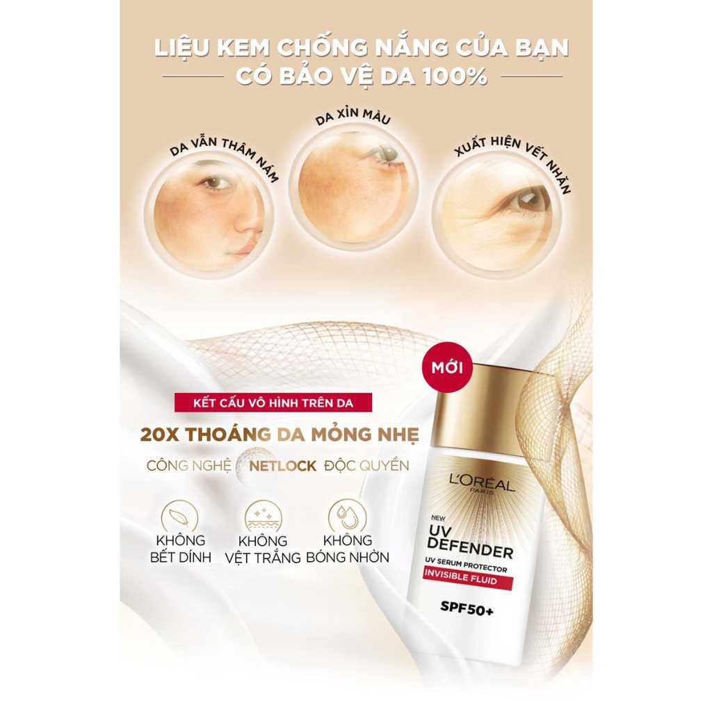 Kem chống nắng x20 thoáng da mỏng nhẹ L'O.real Paris UV Defender Serum 50ml SPF 50++