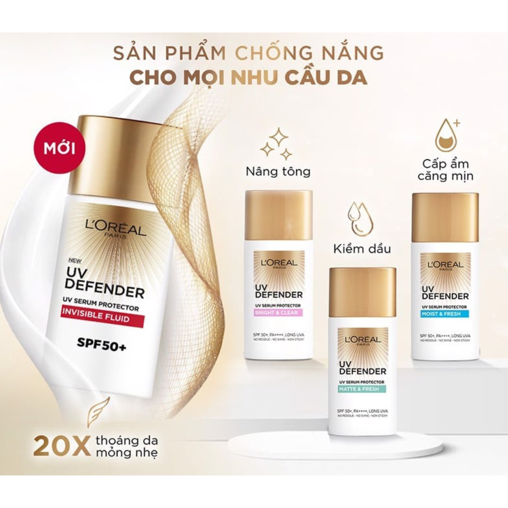 Kem chống nắng x20 thoáng da mỏng nhẹ L'O.real Paris UV Defender Serum 50ml SPF 50++