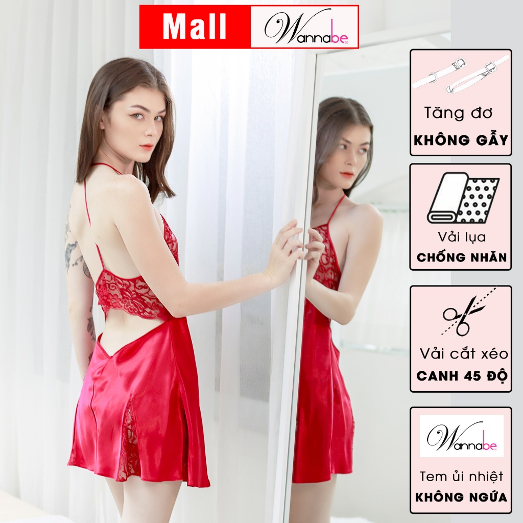 Đầm ngủ WANNABE DNS21 váy ngủ phối ren cúp ngực lưng lai tạo độ trong suốt quyến rũ gợi cảm cho người mặc