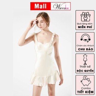 Đầm ngủ WANNABE DN604 váy ngủ cúp áo lót mút ngực, tay cánh tiên nhẹ nhàng, lai váy bèo xòe nữ tính