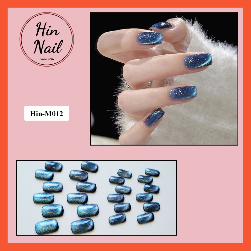 Móng Tay Giả Mắt Mèo Hin Nail Form Ngắn Màu Blue Ombre Hottrend