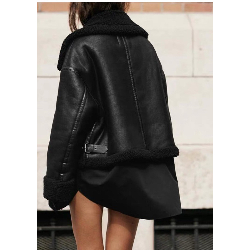 ÁO KHOÁC DA LÓT GIẢ LÔNG MÀU ĐEN ZARA XUẤT