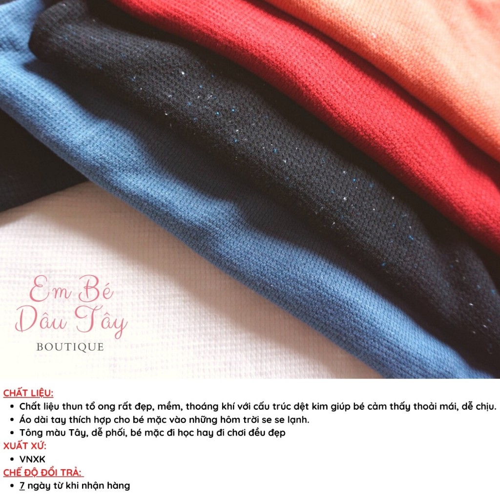 Áo thun dài tay bé trai 15-50kg, chất thun tổ ong xịn đẹp C&J VNXK. Áo thu đông bé trai. Áo tổ ong cho bé