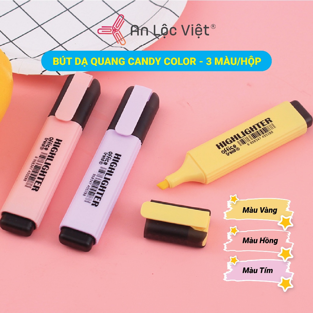 [SIÊU HOT] Vỉ 3 cây Bút dạ quang, bút highlight H5737 Candy Color - Hộp 3 màu tông pastel dễ sử dụng