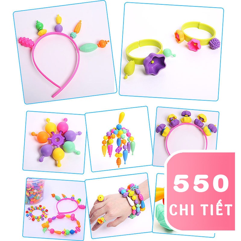 Bộ lego trang sức 550 chi tiết cho bé xâu vòng, đồ chơi xâu vòng trang sức cho bé thoả sức sáng tạo
