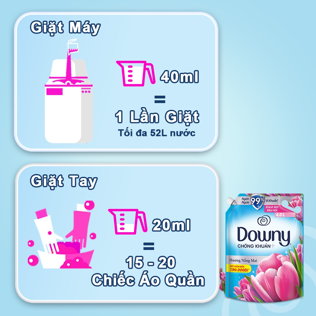 [Norin Phạm x Downy] Nước Xả Vải DOWNY Hương Nước Hoa Cao Cấp Túi 4L Hương Nắng mai