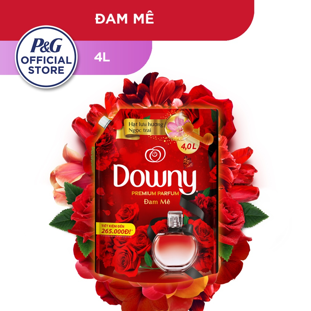 [Norin Phạm x Downy] Nước Xả Vải DOWNY Hương Nước Hoa Cao Cấp Túi 4L Hương Đam Mê