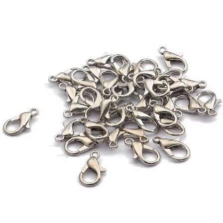 set 5-10 Khóa càng cua tôm hùm 12mm bằng hợp kim Rhodium - dùng làm trang sức phụ kiện thủ công Handmade - DIY