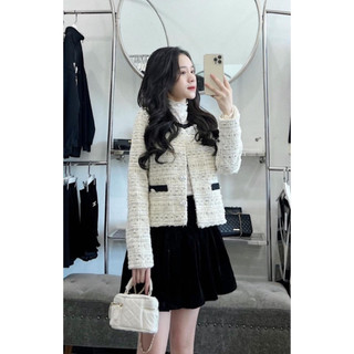 Set áo tweed + chân váy nhung