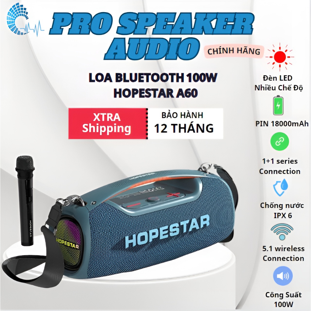 Loa Bluetooth  Karaoke Hopestar A60 Công suất 100w Phiên Bản Pin 18000MAH mới nhất 2023