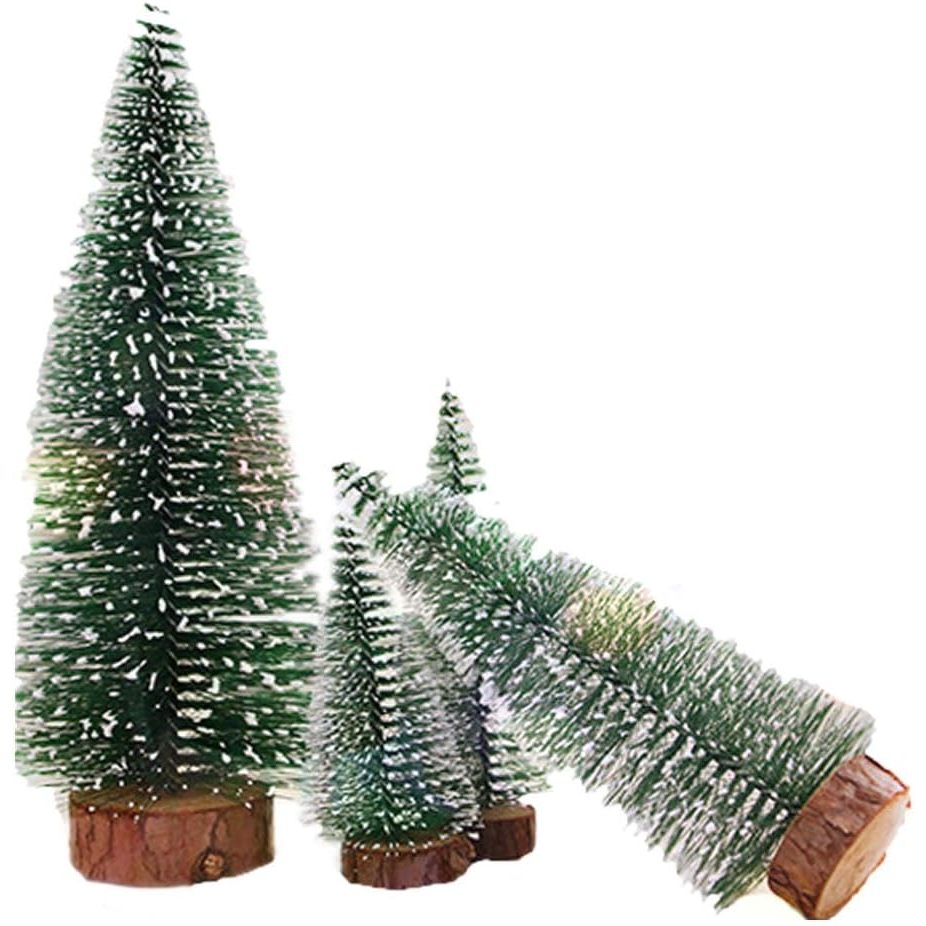 Mô hình Cây thông Noen đế gỗ phủ tuyết, cây thông trang trí giáng sinh