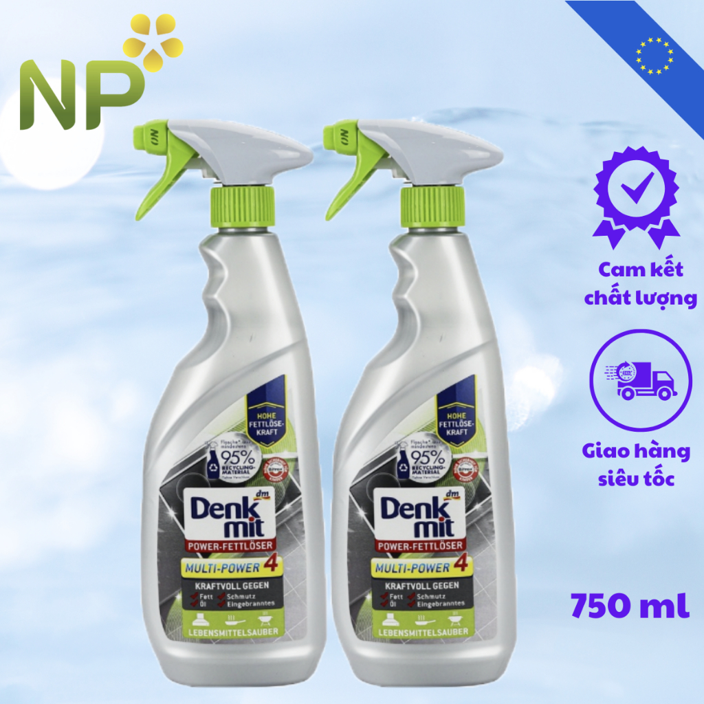 Chai Xịt Tẩy Rửa Dầu Mỡ Nhà Bếp Denkmit Power-Fettlöser Multi-Power 4 750ML Tẩy Sạch Vết Mỡ Bám Bẩn Lâu Ngày