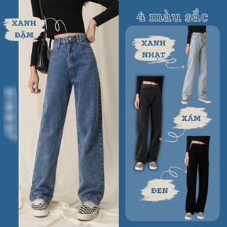  Quần jean nam nữ basic ống rộng dáng suông màu xanh đen cạp lưng cao Ulzzang Quảng Châu đủ size quần dài đi học đi làm 