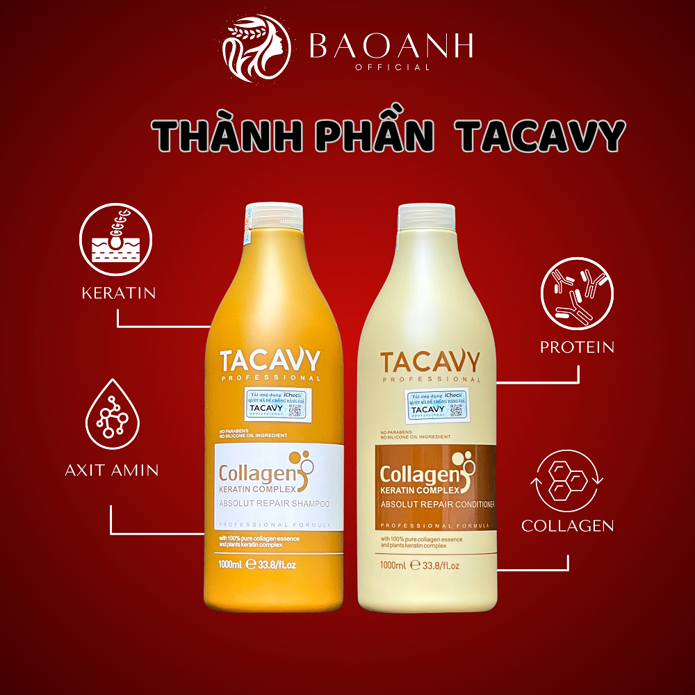 [CHÍNH HÃNG] Dầu Cặp Dầu Gội Xả TACAVY 1000ml Giảm Gãy Rụng Kích Thích Mọc Tóc Phục Hồi Tóc Hư Tổn Khô Xơ -Bảo Anh