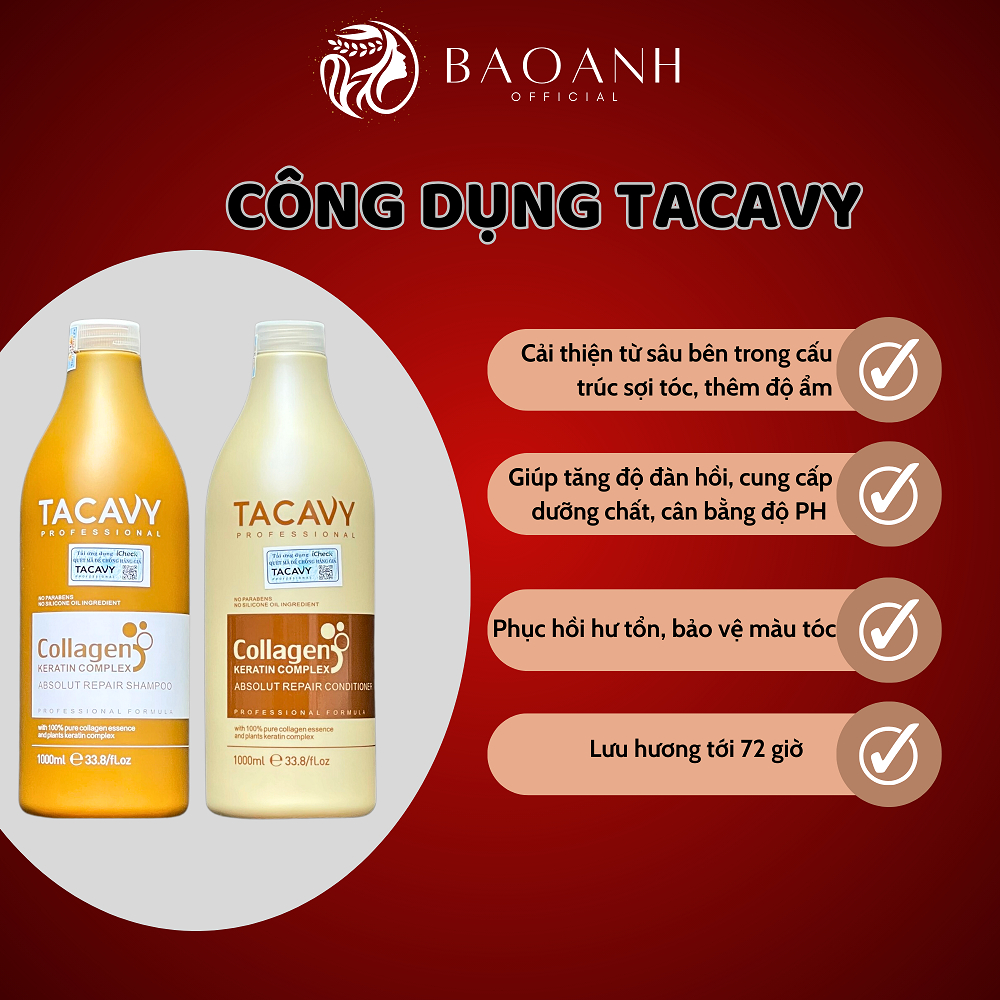 [CHÍNH HÃNG] Dầu Cặp Dầu Gội Xả TACAVY 1000ml Giảm Gãy Rụng Kích Thích Mọc Tóc Phục Hồi Tóc Hư Tổn Khô Xơ -Bảo Anh