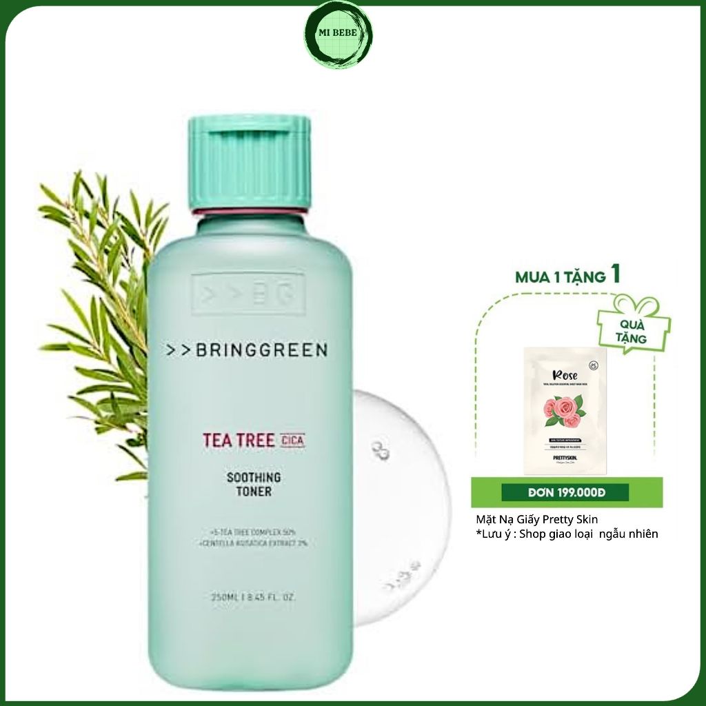 Nước Hoa Hồng Tràm Trà BRING GREEN Tea Tree Cica Soothing Toner Giảm Mụn Làm Dịu Da