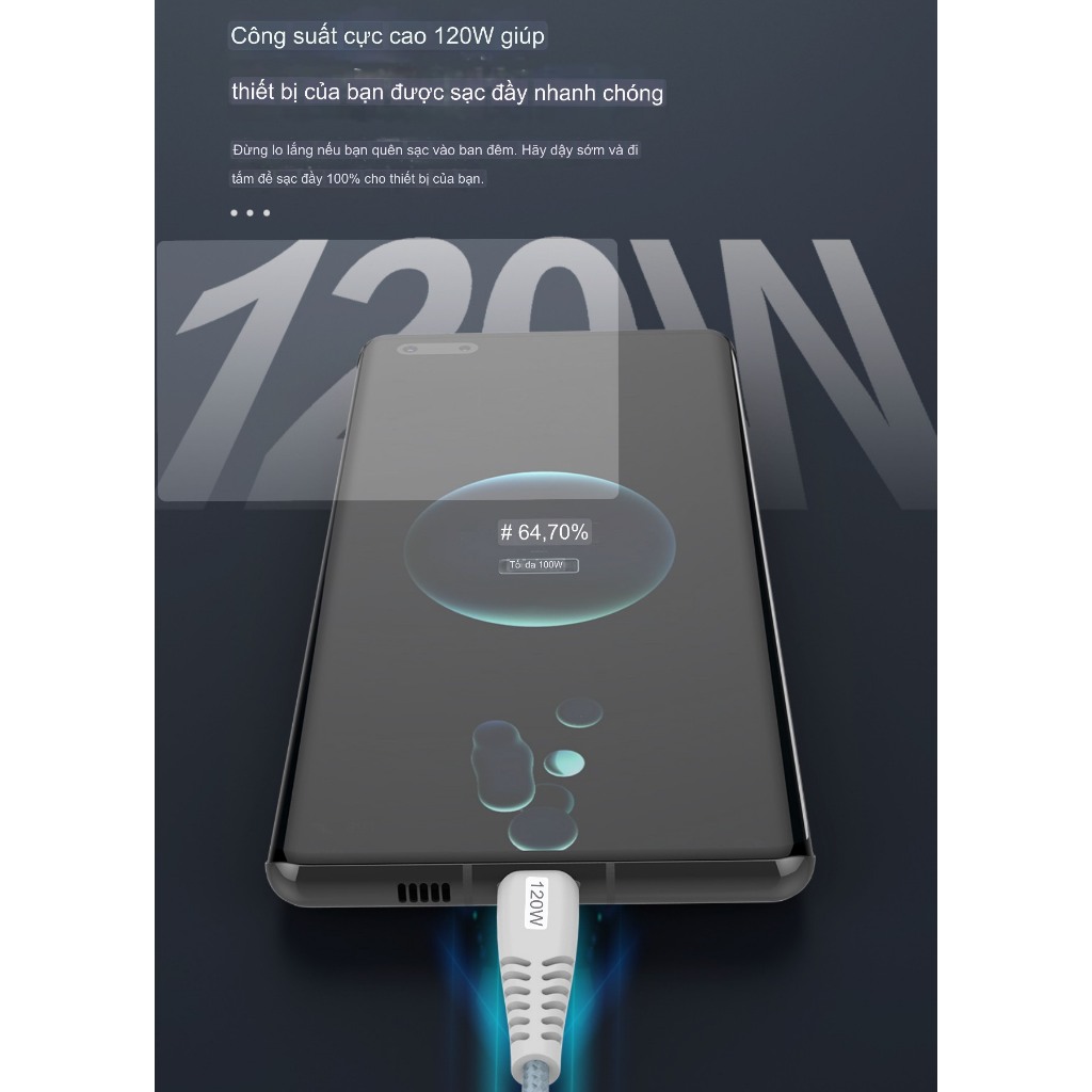 Dây cáp sạc bện dù 120W cho các dòng điện thoại, máy tính bảng, tai nghe bluetooth