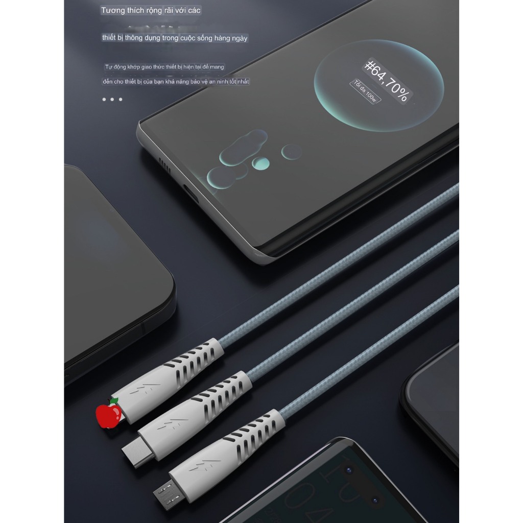 Dây cáp sạc bện dù 120W cho các dòng điện thoại, máy tính bảng, tai nghe bluetooth