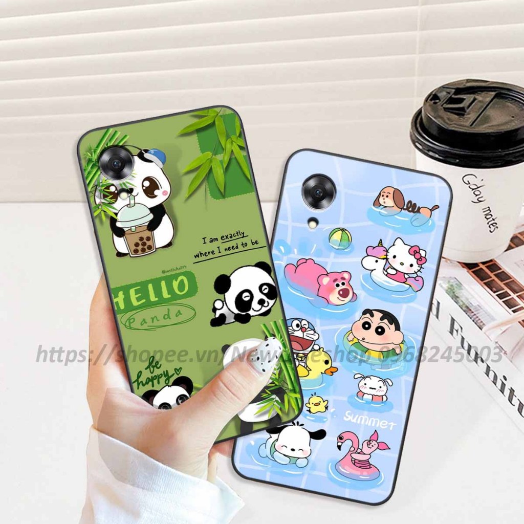 Ốp Oppo A17K viền vuông hình gấu dâu lotso,shin,gấu trúc cute dễ thương