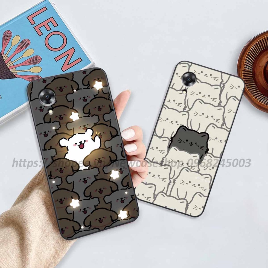 Ốp Oppo A17K viền vuông hình gấu dâu lotso,shin,gấu trúc cute dễ thương