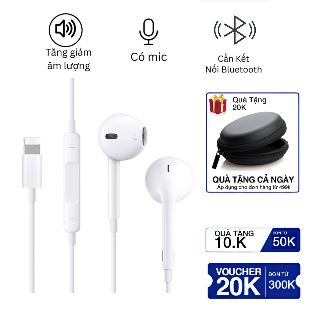 Tai nghe có dây chân dẹt có mic không cần bật blutooth cho táo X/Xsmax/11/12/13/14/pro max promax
