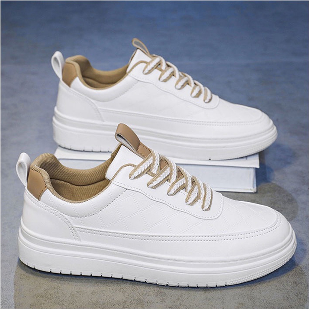 Giày thể thao nam trắng phối nâu LAKINTA giày sneaker hàn quốc GY20