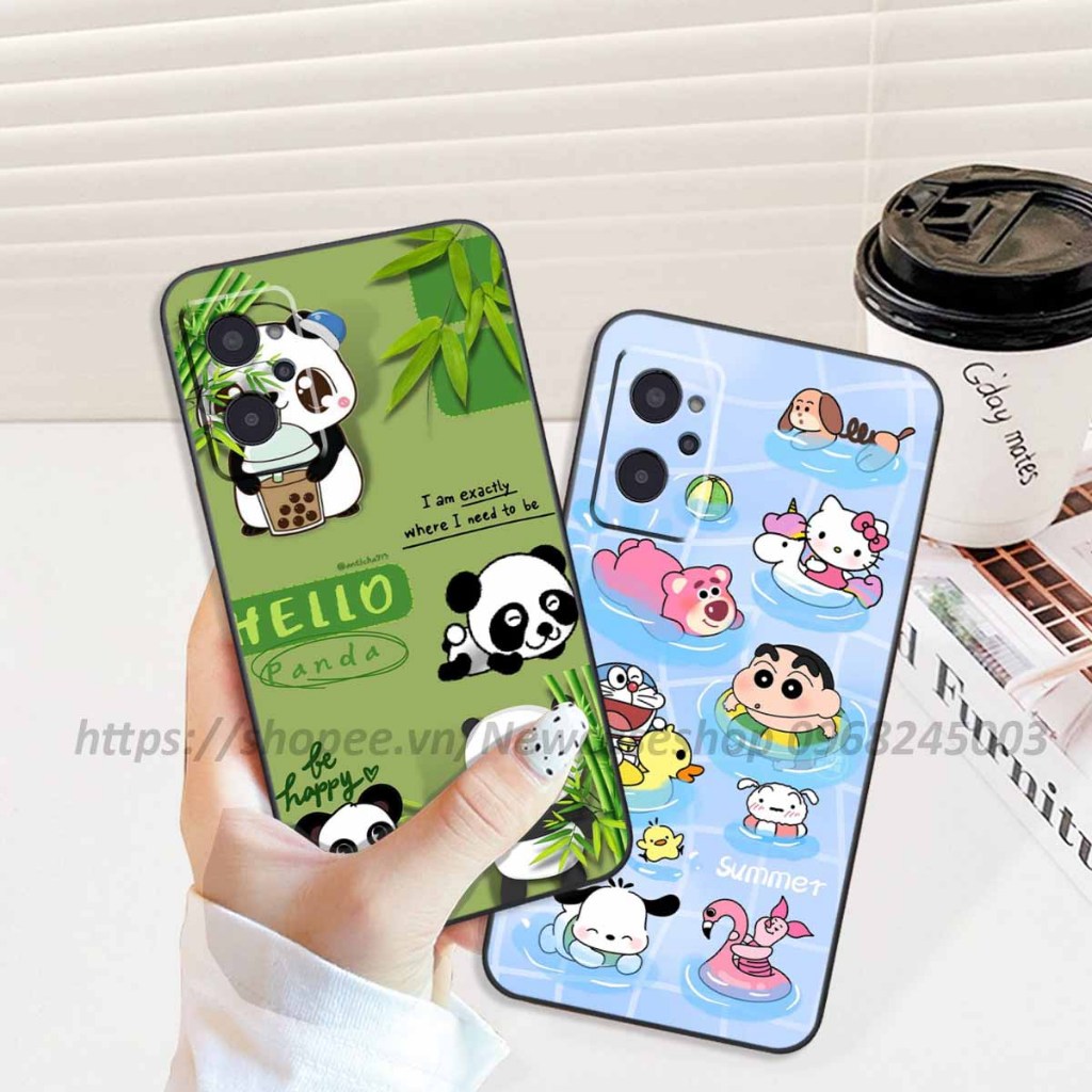 Ốp Realme 9 / 9i / 9 5G / 9 PRO 5G / Q5 / 9 Pro Plus 5G viền vuông hình gấu dâu lotso,shin,gấu trúc cute dễ thương