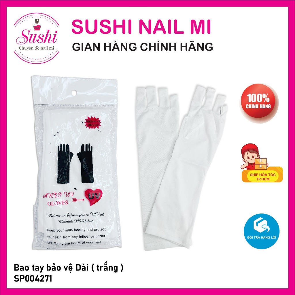 Bao tay bảo vệ Trắng  - Bao tay làm nail, chống nắng - Sushi Nail Mi