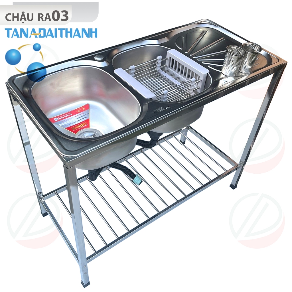 Bộ Chậu Rửa Bát Inox Tân Á Đại Thành 2 Hộc 1 Cánh Kèm Vòi Nước Lạnh Luxta - Mua đủ bộ tặng dây cấp inox, rổ rút,...