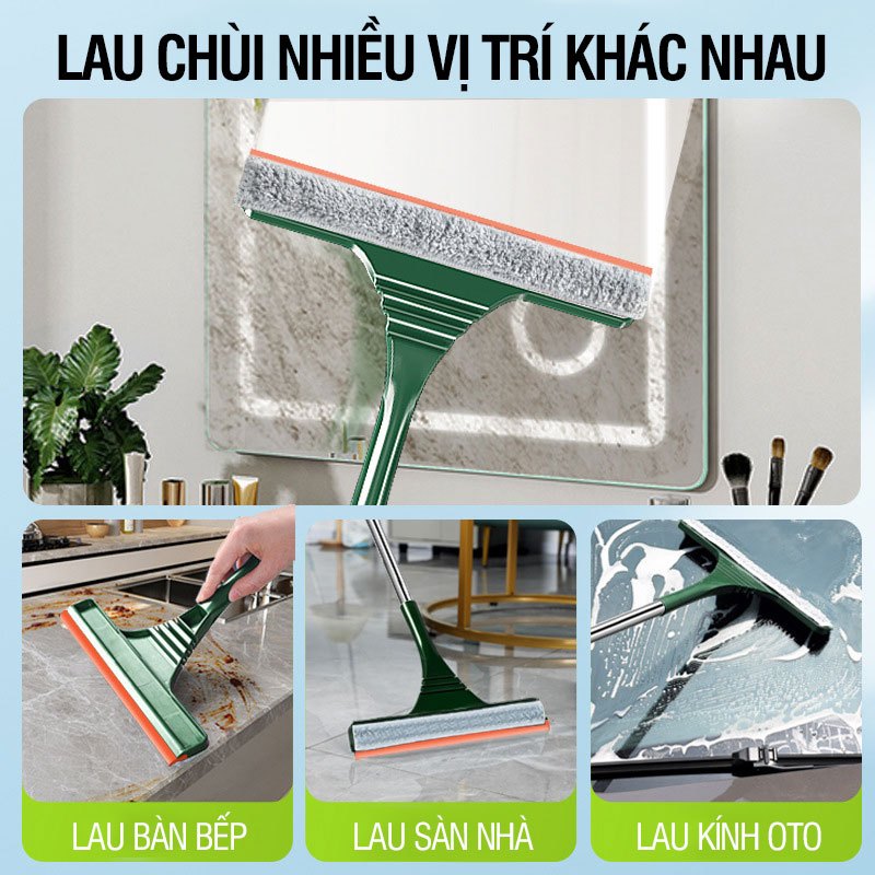 Cây lau kính thông minh Kitimop-2in1 chổi lau kính, gạt chùi kính đa năng 2 trong 1, cán tăng giảm chiều dài 85-120cm