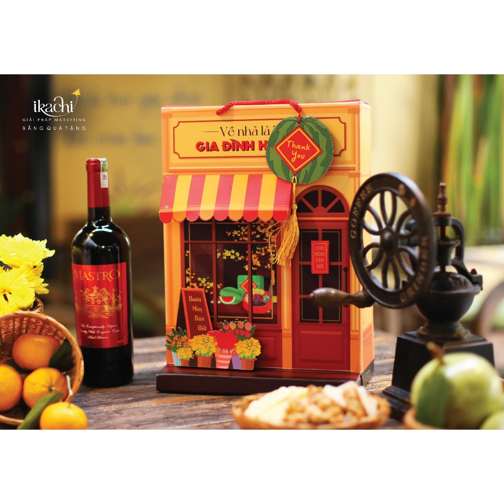 Combo Quà Tặng Set Hộp quà tết xanh Ikachi - SẮM TẾT tặng Người thân, Gia đình, Doanh nghiệp 5 món