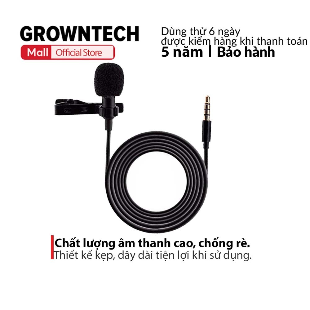 Mic Thu Âm Cho Điện Thoại Cài Áo Mini Giắc Cắm 3.5 mm GrownTech Microphone GL-119, Cho Quay Video Livestreams dòng 2023