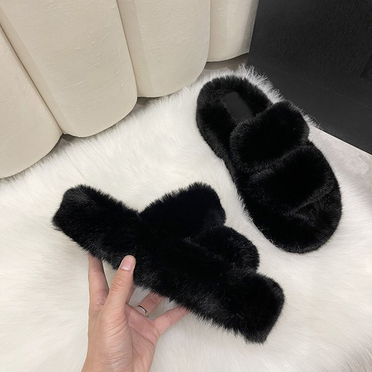 Dép lông nữ sang trọng, mặc ngoài, dép bông gia đình mùa thu đông, đáy PVC lưu hóa 4CM