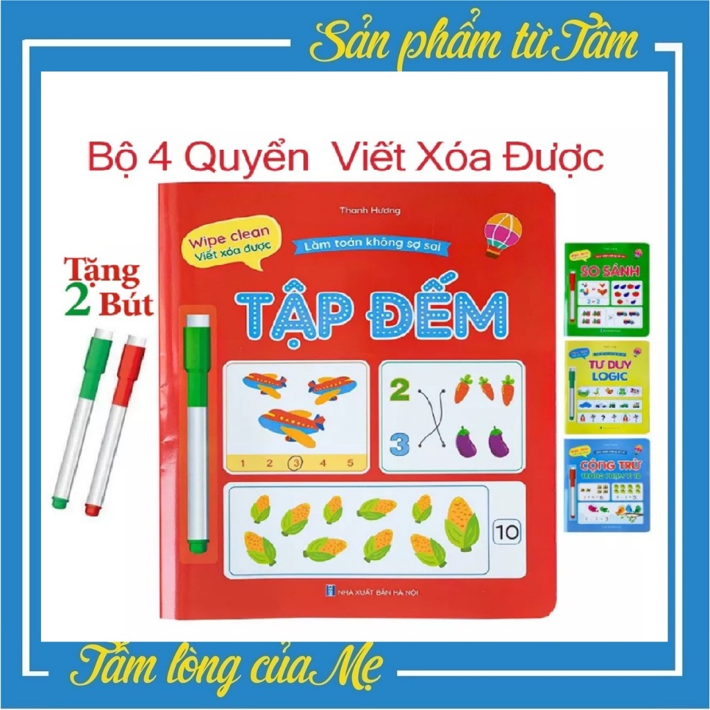 Bộ vở Làm Toán Không Sợ Sai Wipe Clean Viết Xóa Được Luyện Viết Kèm 2 Bút