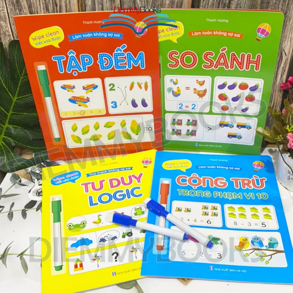 Bộ vở Làm Toán Không Sợ Sai Wipe Clean Viết Xóa Được Luyện Viết Kèm 2 Bút