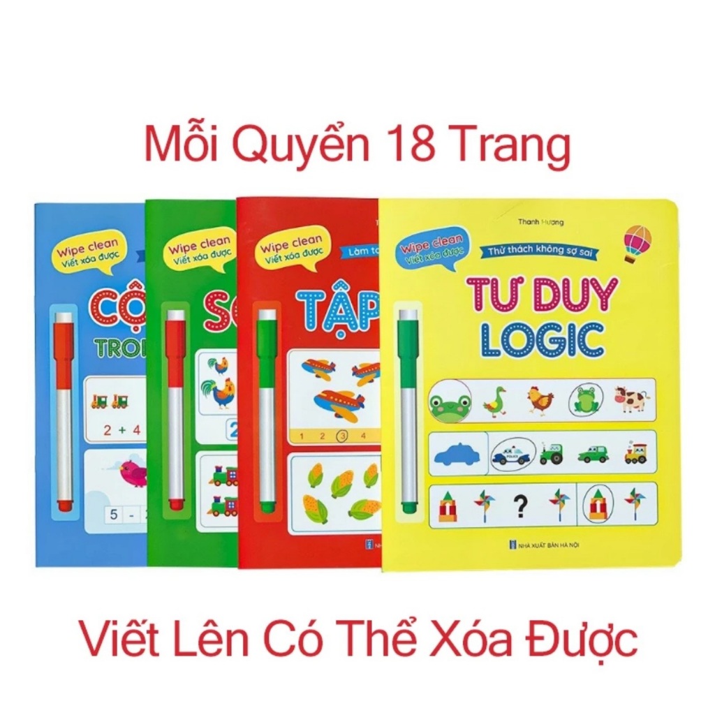 Bộ vở Làm Toán Không Sợ Sai Wipe Clean Viết Xóa Được Luyện Viết Kèm 2 Bút
