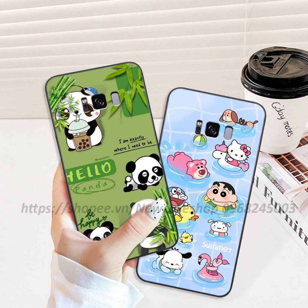 Ốp Samsung S8 / S8 PLUS / S8+ viền vuông hình gấu dâu lotso,shin,gấu trúc cute dễ thương