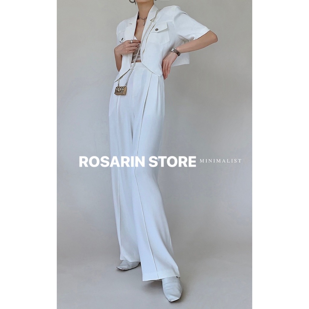 Quần tây nữ lưng cao ống suông rộng dài 105cm, có đĩa thắt dây lưng, có túi - mã 1076 màu trắng